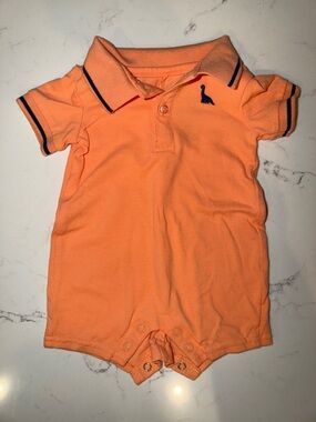 First Impressions Orange Polo One-Piece with Navy Trim